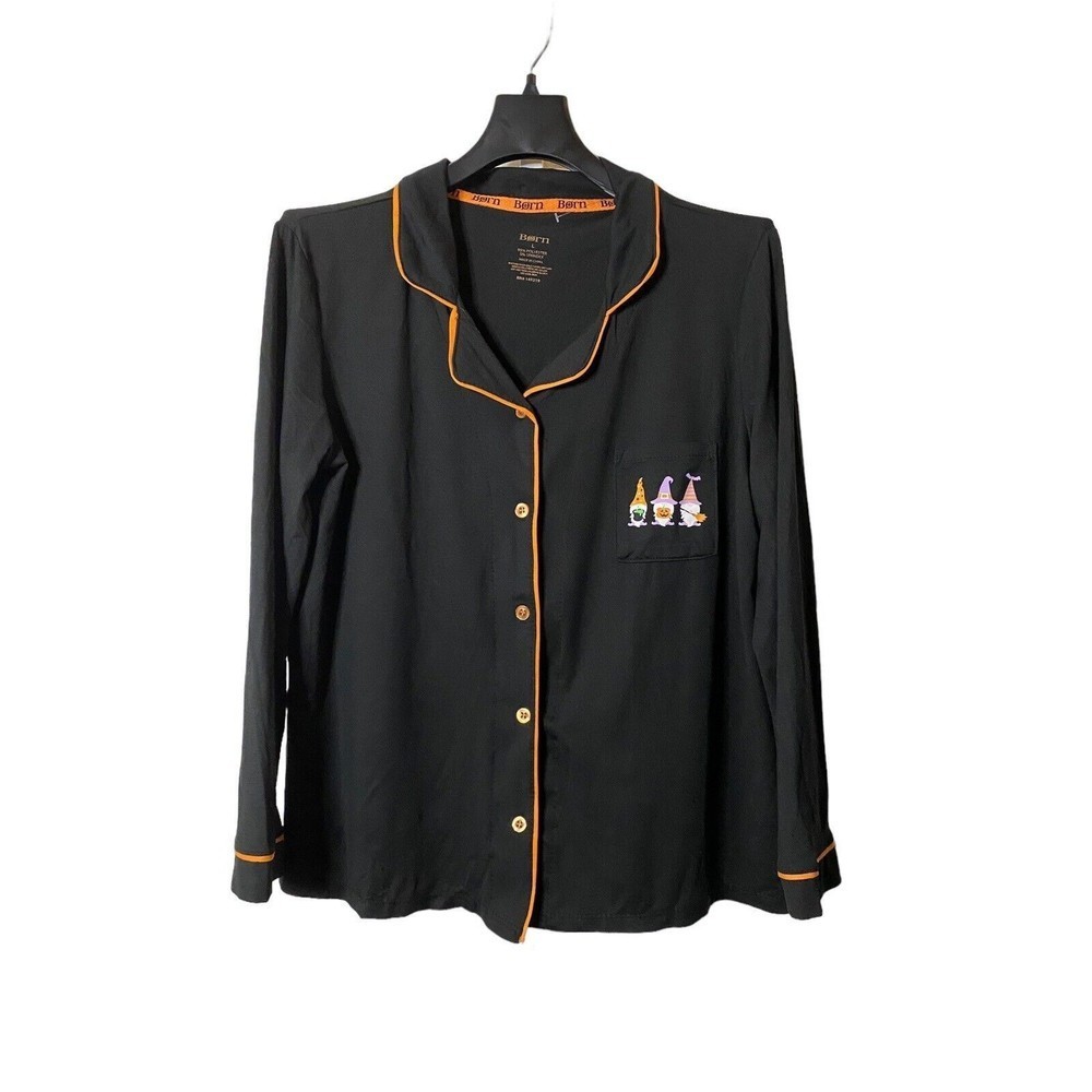 New Born Sleepwear Black Halloween button up PJ top Womens Sz S